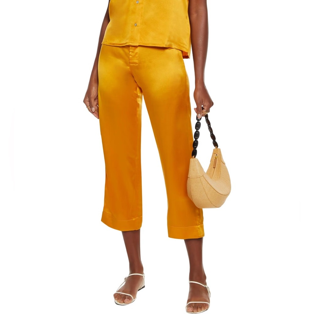ASCENO ANTIBES SUNFLOWER SILK CROPPED TROUSER Size XS NWT